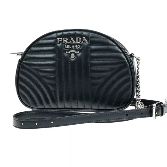 PRADA Logo Diagramme Mini Chain Shoulder Bag Leather Black SHW Italy 689RJ849 - Picture 1 of 14